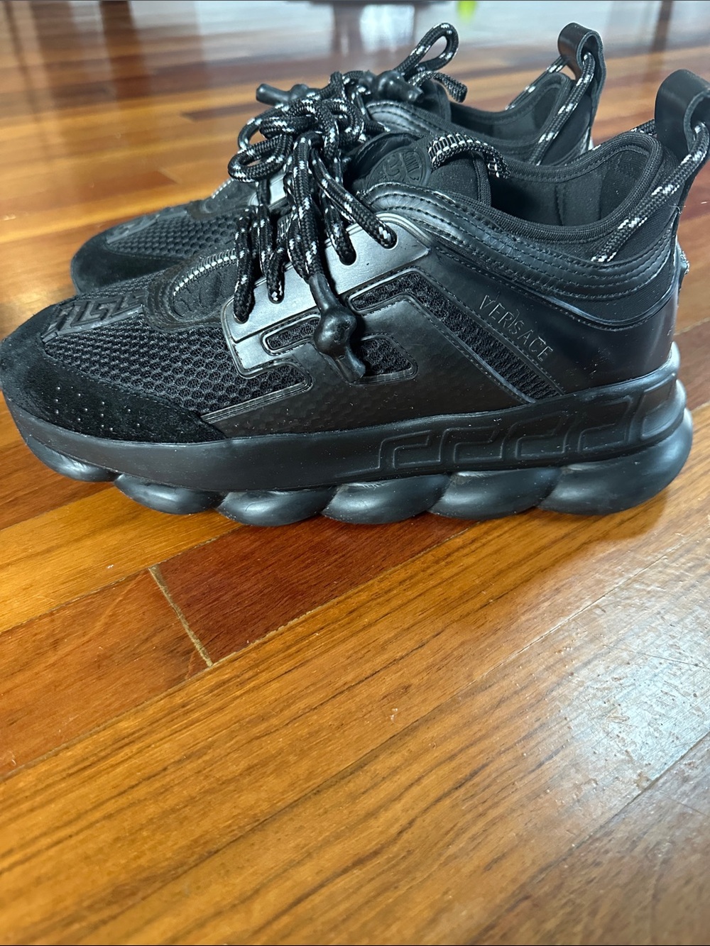 Versace Black Men's Sculpted Sole Mesh & Leather Sneakers